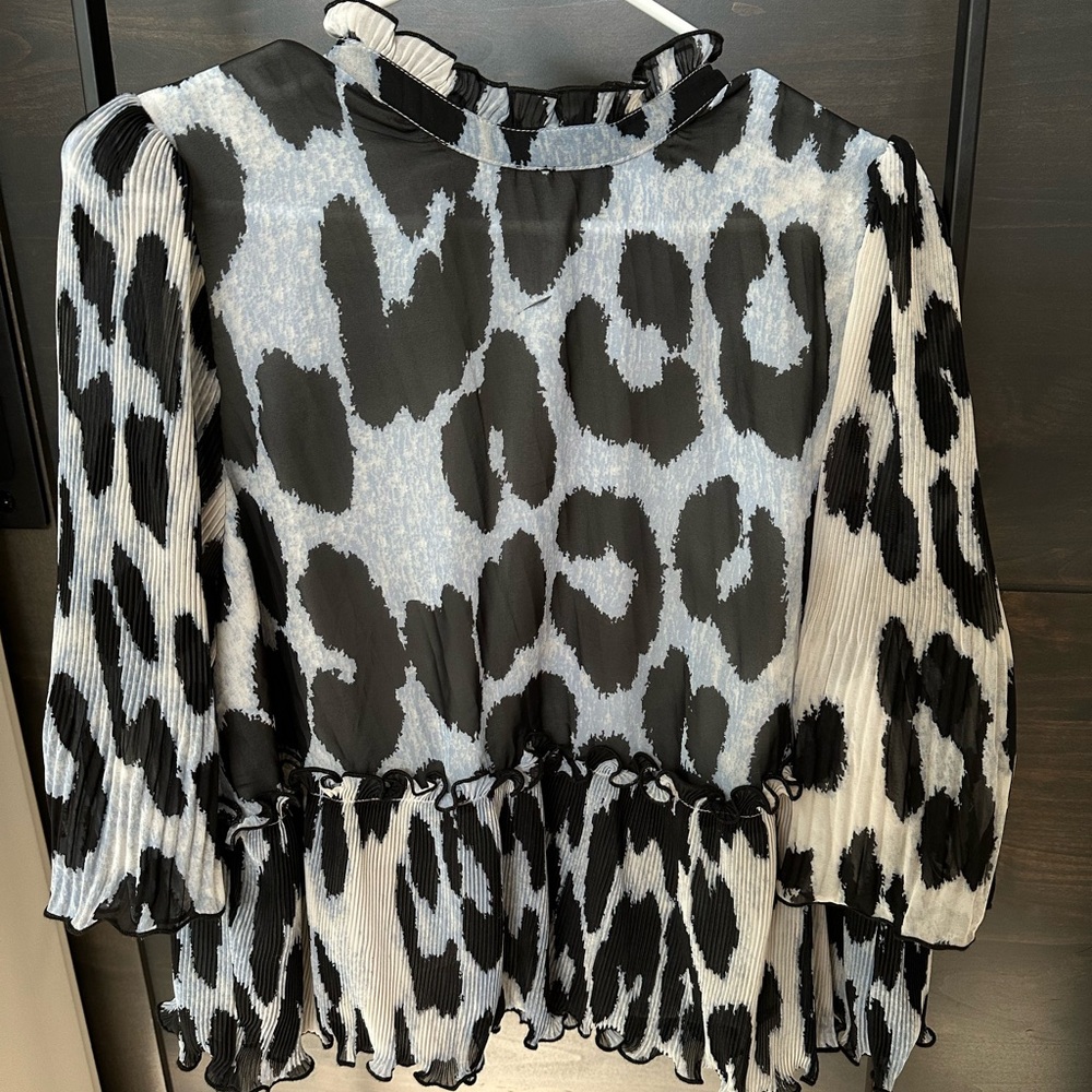 Ganni Black and White Puff Sleeve Blouse